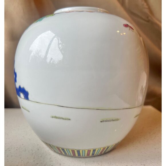 Antique Famille Hand-Painted Chinese Porcelain Vase 7" with Mark White Pink Gree - Picture 6 of 16